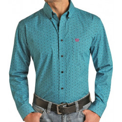 Panhandle Men's Relaxed Fit Turquoise Print Long Sleeve Snap Western Shirt