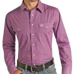 Panhandle Men's Purple Print Snap Long Sleeve Western Shirt