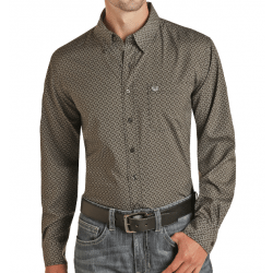 Panhandle Men's Black Print Button Long Sleeve Western Shirt