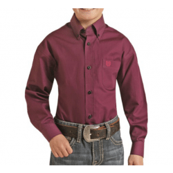 Panhandle Boys Long Sleeve Button Maroon Western Shirt