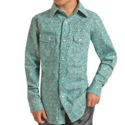 Panhandle Boy's Turquoise Medallion Print Snap Western Shirt