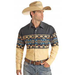 Panhandle Men's Navy Aztec Border Snap Western Shirt