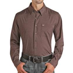 Panhandle Men's Burgundy Print Button Long Sleeve Western Shirt