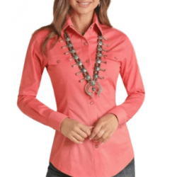 Panhandle Classic Ladies Solid Peach Snap Western Shirt
