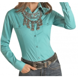 Panhandle Classic Ladies Solid Turquoise Snap Western Shirt
