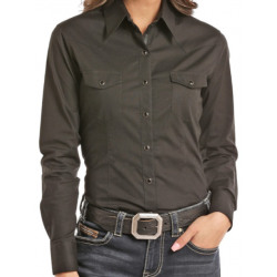 Panhandle Solid Black Stretch Poplin Long Sleeve Snap Shirt