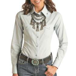 Panhandle Ladies Long Sleeve Fitted Snap Aqua Western Shirt