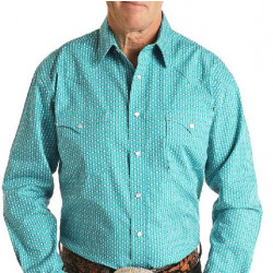 Panhandle Men's Long Sleeve Snap Blue Print Western Shirt