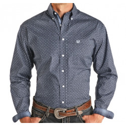 Rough Stock Men's Blue Print Button Front Western Shirt