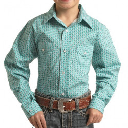 Roughstock Boy's Turquoise Print Snap Long Sleeve Western Shirt