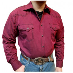 Panhandle Men's Burgundy Black Stitch Snap Western Shirt