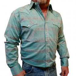 Panhandle Men's Teal Grey Plaid Snap Western Shirt