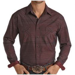 Panhandle Mens Long Sleeve Striped Maroon Button Western Shirt