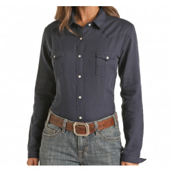 Panhandle Ladies Woven Solid Navy Snap Western Shirt