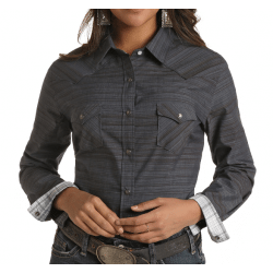 Panhandle Ladies Long Sleeve Snap Black Stripe Western Shirt