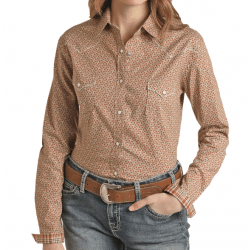 Panhandle Ladies Long Sleeve Snap Taupe Western Shirt