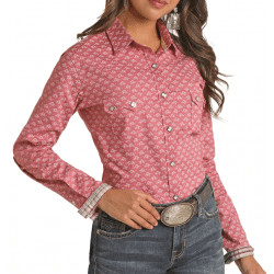 Panhandle Ladies Long Sleeve Diamond Snap Pink Western Shirt