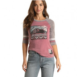 Panhandle Ladies Raglan Sleeves Graphic Rose Tee Shirt