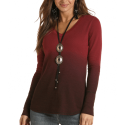 Panhandle Ladies Long Sleeve Burgundy Dip Dye Shirt