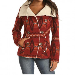 Powder River Outfitters Ladies Jacquard Aztec Fleece Lined Button Jacket