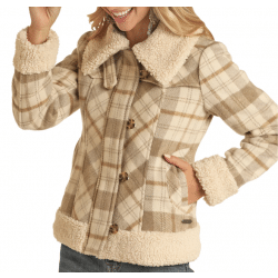Powder River Outfitter's Ladies Brown Plaid Natural Wool Coat