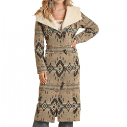 Powder River Outfitter's Brown Aztec Jacquard Wool Full Length Coat