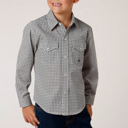 Roper Boy's Grey Ice Crystal Geo Print Western Shirt