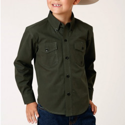 Roper Boy's Solid Olive Button Western Shirt