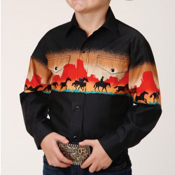 Roper Boy's Long Sleeve Snap Mesa Border Western Shirt