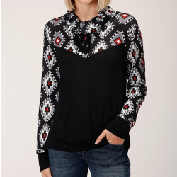 Roper Ladies Long Sleeve Knit Black With Diamond Design Cowl Neck Pullover