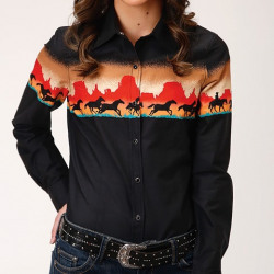 Roper Ladies Long Sleeve Snap Red Mesa Border Western Shirt