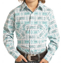 Roughstock Boy's Turquoise Print Snap Western Shirt