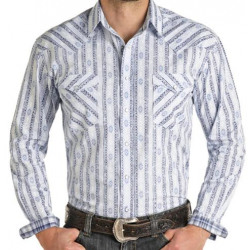 Roughstock Men's Blue With Aztec Design Snap Western Shirt