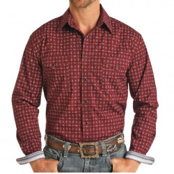 Roughstock Men's Burgundy Print Snap Long Sleeve Shirt