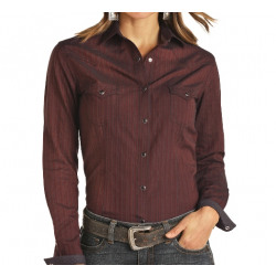 Rough Stock Ladies Burgundy Black Striped Snap Western Shirt