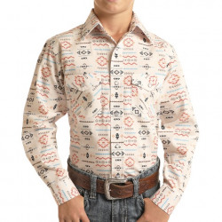 Roughstock Boy's Orange Aztec Long Sleeve Snap Western Shirt