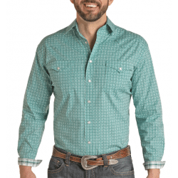 Roughstock Men's Turquoise Geo Print Snap Western Shirt