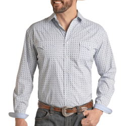 Roughstock Men's Blue Print Snap Western Shirt
