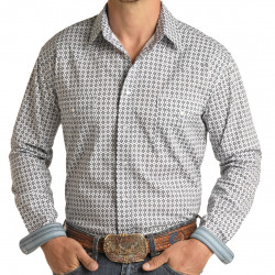 Roughstock Men's Light Navy Print Long Sleeve Snap Western Shirt