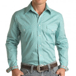 Roughstock Men's Turquoise Print Snap Western Shirt