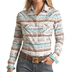 Roughstock Ladies Aqua Plaid Snap Western Shirt