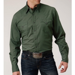 Roper Men's Long Sleeve Snap Solid Olive Western Shirt