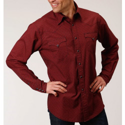 Roper Men's Long Sleeve Snap Red Black Tribal Geo Print Western Shirt