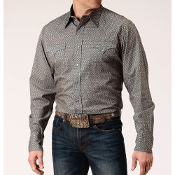 Roper Men's Long Sleeve Snap Grey Tan Diamond Print Western Shirt