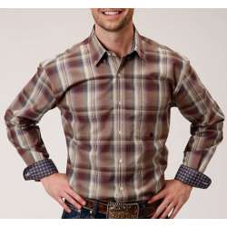 Roper Men's Long Sleeve Snap Cider Plaid Print Western Shirt