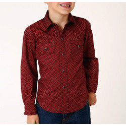 Roper Boy's Long Sleeve Snap Red Black Geo Print Western Shirt