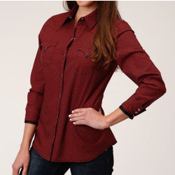 Roper Ladies Long Sleeve Snap Red Black Geo Print Western Shirt