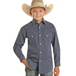 Rock & Roll Denim Boy's Grey Print Snap Western Shirt