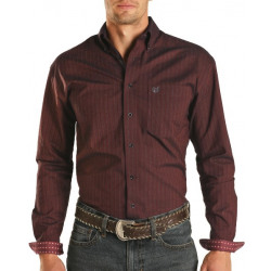 Panhandle Men's Regular Fit Stripped Dark Burgundy Button Western Shirt