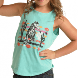 Rock & Roll Denim Girls Turquoise Graphic Tank Top